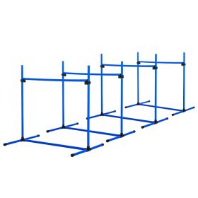 4 Piece Dog Agility Starter Kit with Adjustable Height Jump Bars, Included Carry Bag & Displacing Top Bar - Blue