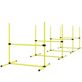 4 Piece Dog Agility Set with Adjustable Height Jump Bars, Carry Bag, Displacing Top Bar, Yellow Yellow