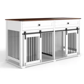 63'' Large Dog Crate Furniture For Double Dog, Wooden Dog Kennel With 2 Drawers,Divider And Sliding Door, Water Resistant Indoor Pets Furniture S (Option: defaulttitle)